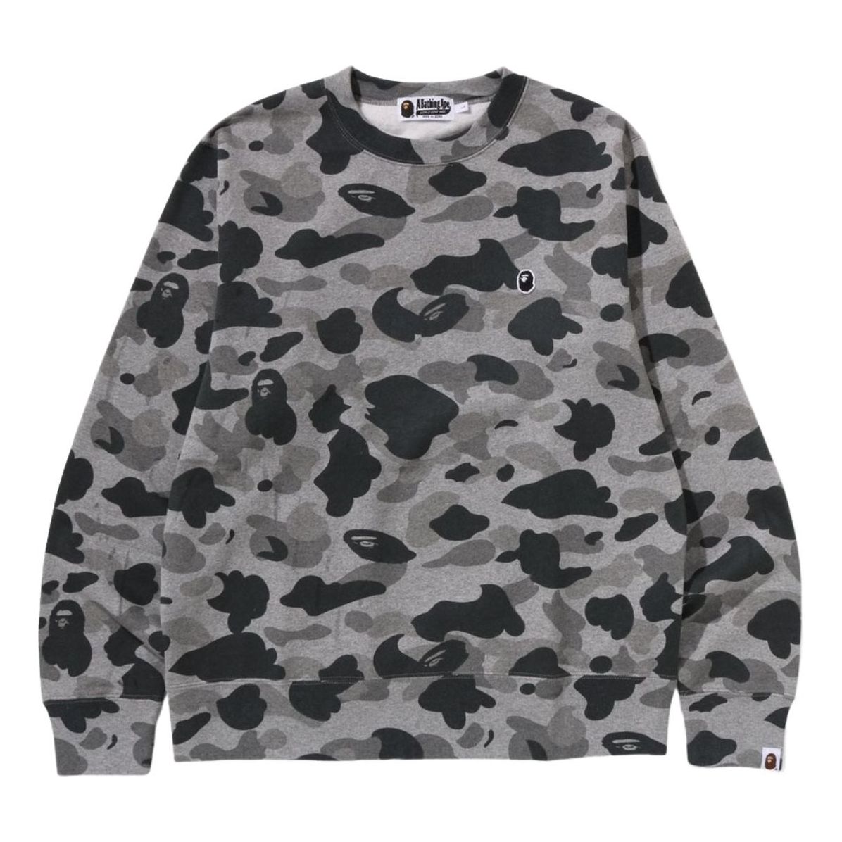 A Bathing Ape Camo Ape Head One Point Crewneck Sweat 'Heather Gray' 1K80-113-005