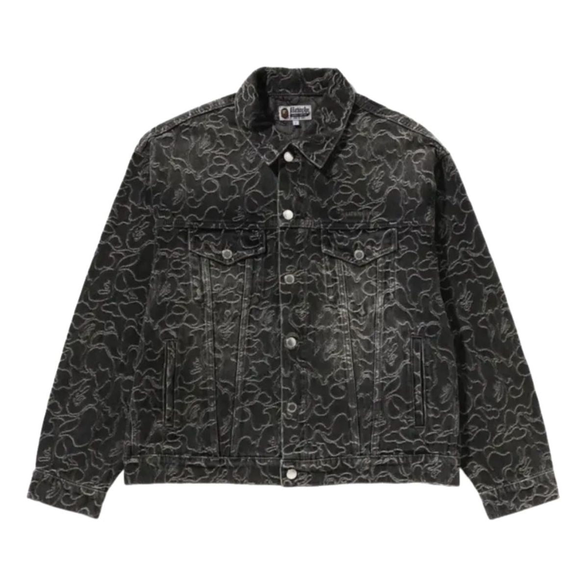 A Bathing Ape Line Camo Jacquard 13OZ Denim Jacket 'Black' 1K80-140-326-BLACK