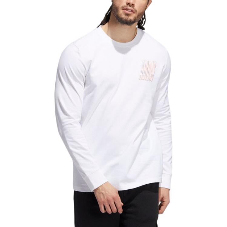 Men's adidas Alphabet Pattern Round Neck Long Sleeves White T-Shirt HK6751