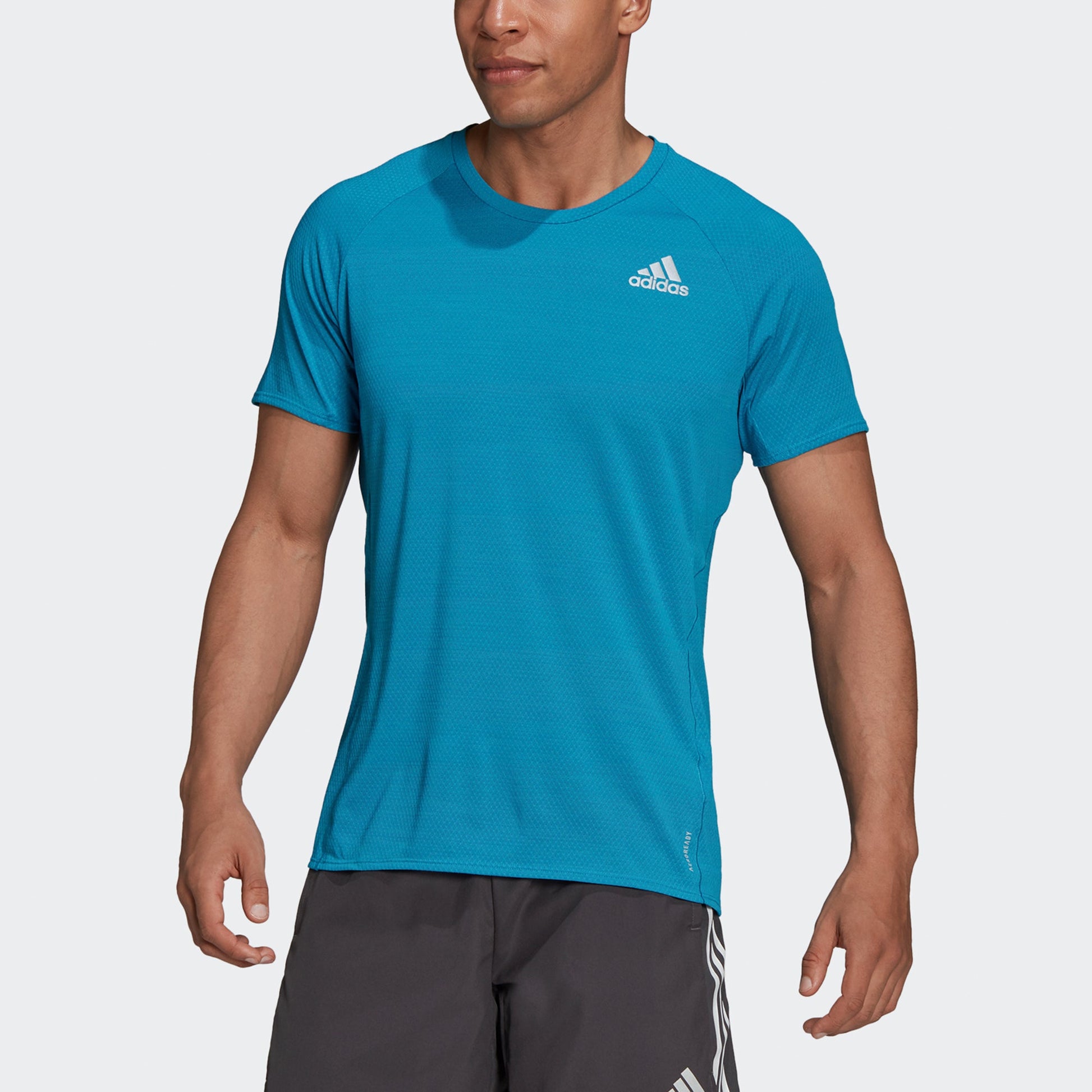 adidas Adi Runner Tee Reflective Stripe Quick Dry Breathable Logo Sports Short Sleeve Blue H25048