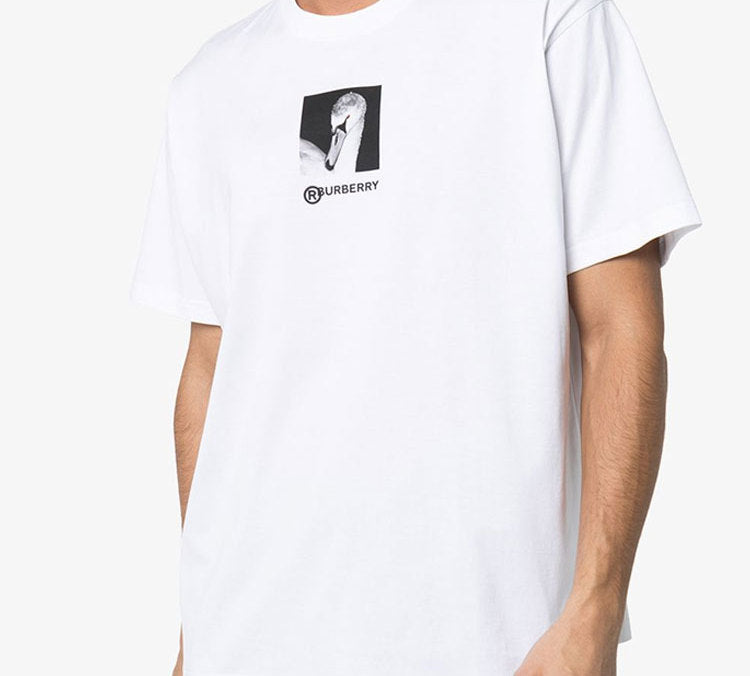 Men's Burberry Printing Cotton Round Neck Short Sleeve White 45637931
