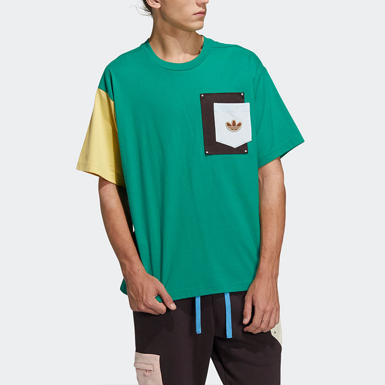 adidas originals Series Contrasting Colors Chest Pocket Round Neck Short Sleeve Green HC0341