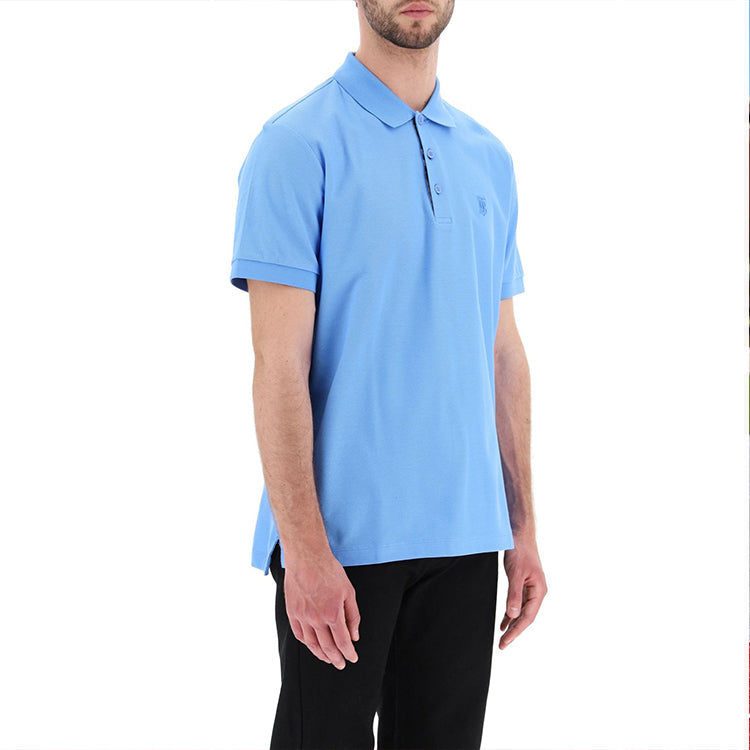 Men's Burberry SS21 Logo Embroidered Short Sleeve Polo Shirt Sky Blue 80393130