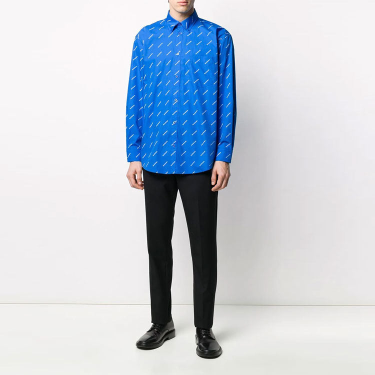 Balenciaga All Over Logo Shirt 'Blue White' 534333TBL967560