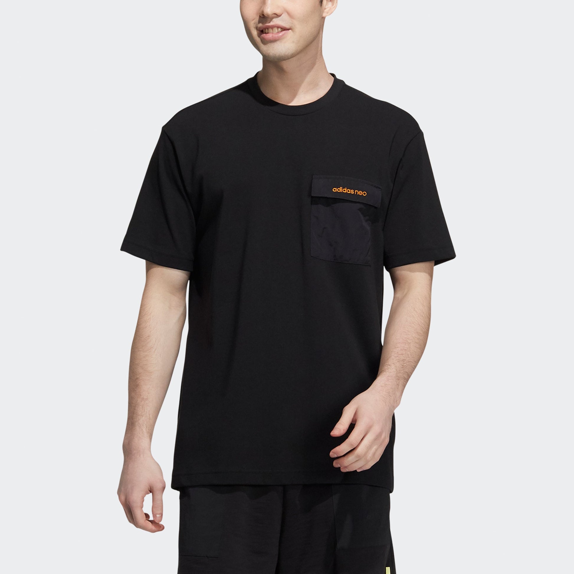 adidas neo M Sw Pkt Tee Chest Pocket Back Funny Sports Short Sleeve Black H55278