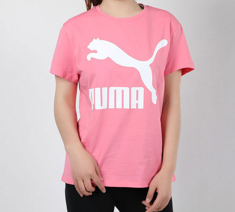 (WMNS) PUMA Large Logo Round Neck Short Sleeve Pink 596512-78
