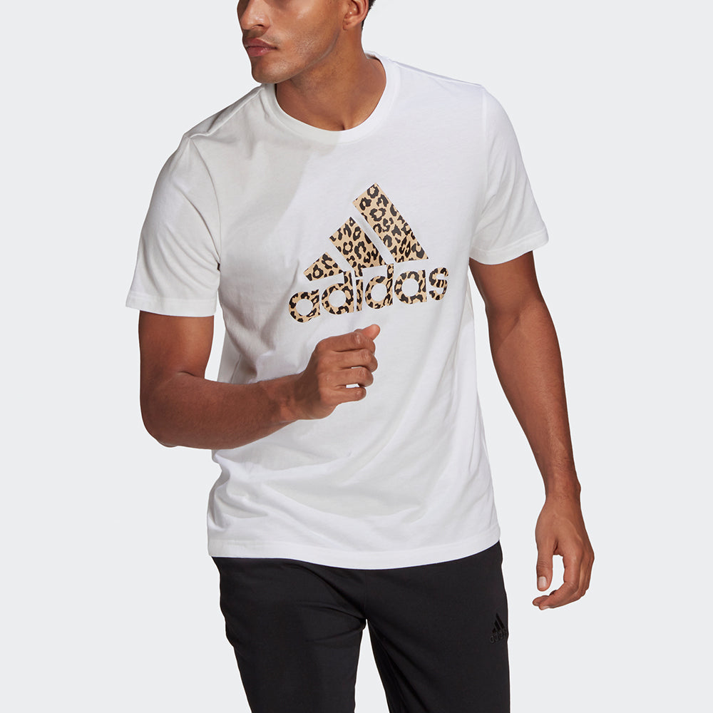 adidas M Leo Lg T Leopard print Logo Printing Sports Round Neck Short Sleeve White GL2394