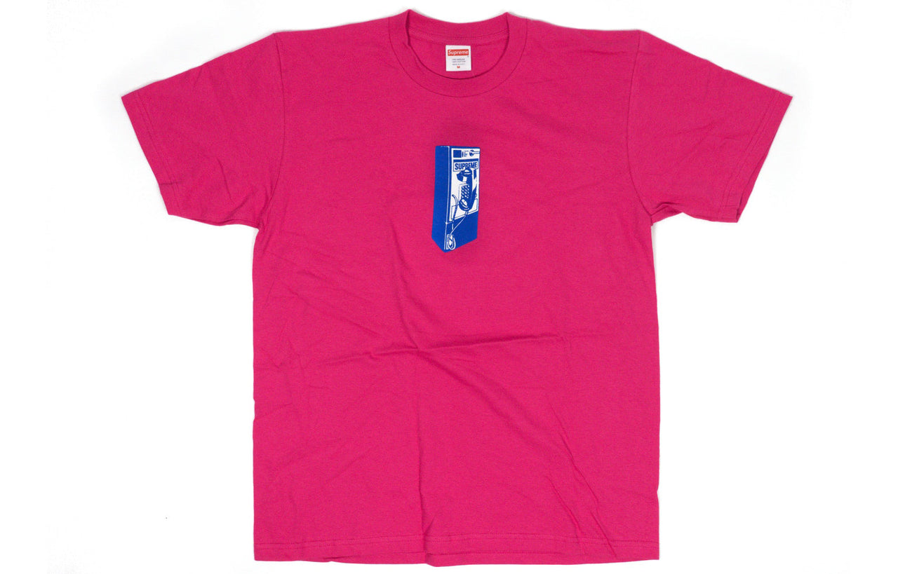 Supreme FW18 Payphone Tee Dark Pink Public Phone Printing Short Sleeve Rose Red SUP-FW18-467