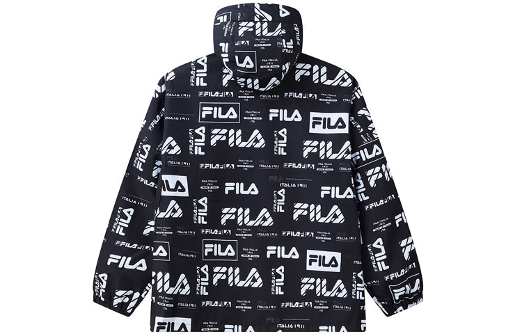 FILA logo Full Print Loose Woven Hooded Jacket Black A11M014708G-PT