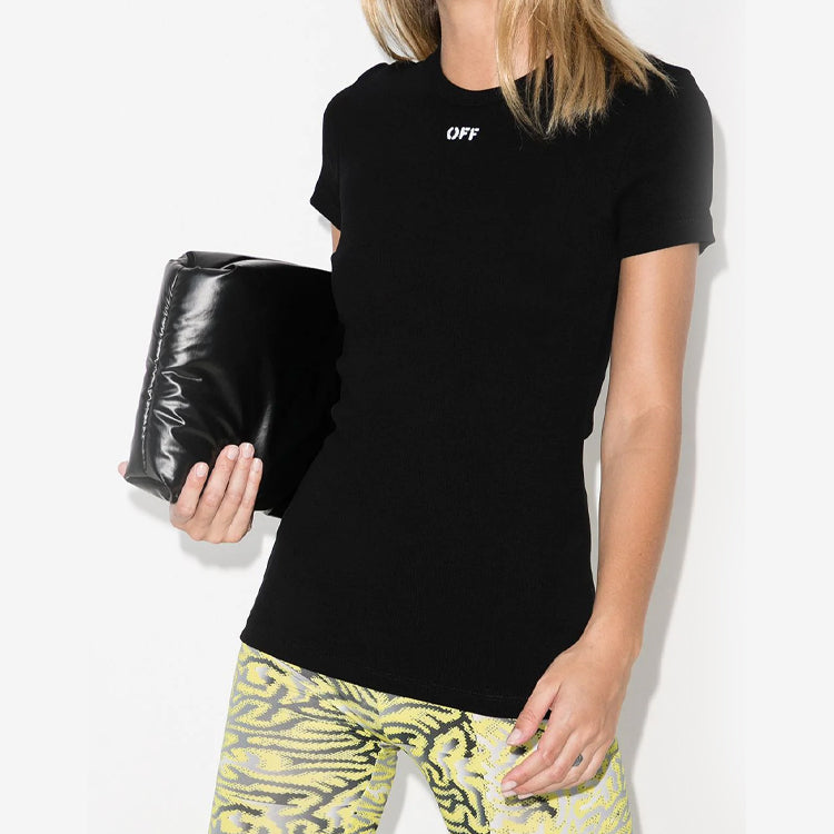 (WMNS) Off-White logo Applique Fitting Tee Black OWAA065E20JER0010100