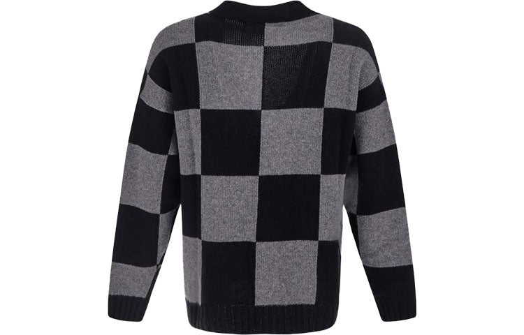 Off-White FW21 Grid Long Sleeves V neck Cardigan Ordinary Version Black OMHB010F21KNI0011010