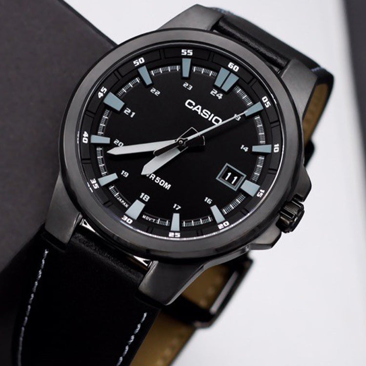 CASIO Male DRESS Japan / South Korea Fashion Waterproof Sports Black Analog MTP-E173BL-1AVDF
