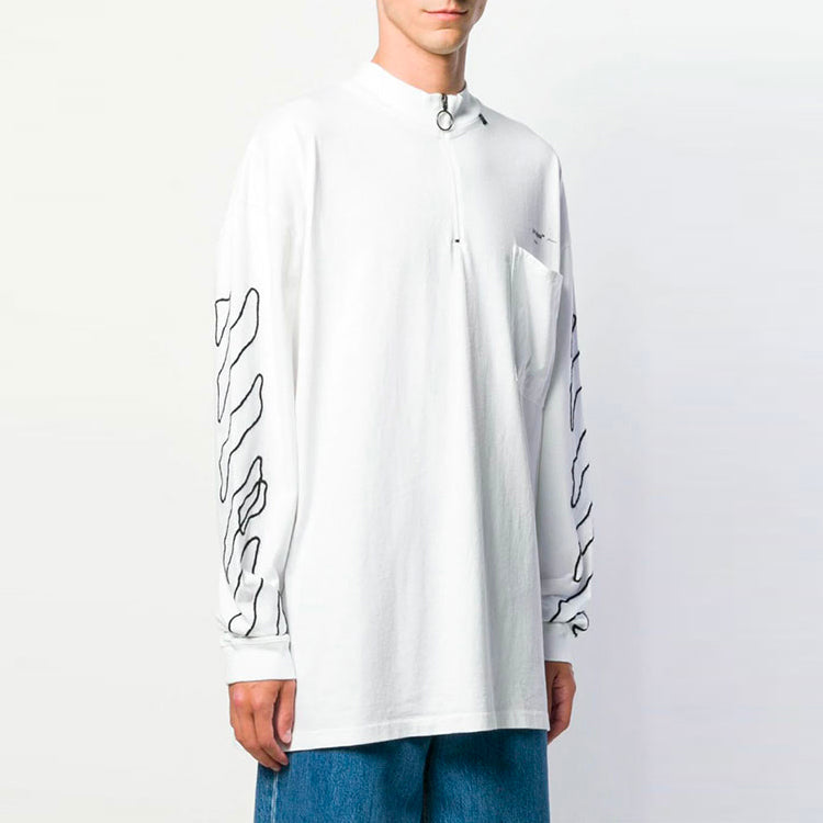 Off-White SS21 Arrow Logo Pattern Half Zipper Long Sleeves Loose Fit White 0MAB031F191850110110