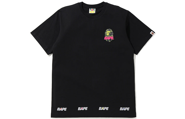 Men's BAPE Back Camouflage Ape Head Printing Short Sleeve Black 0ZXTEM110095C-BKX