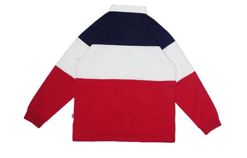 FILA Version Splicing Colorblock Long Sleeves Polo Shirt Red Blue FM94978-0019