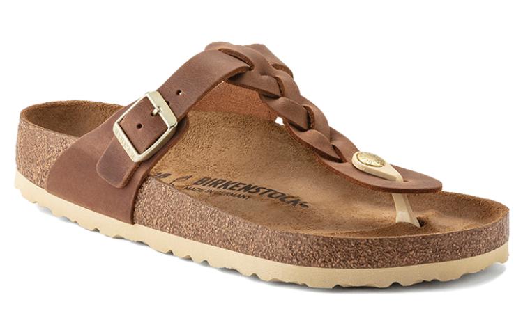 (WMNS) Birkenstock Gizeh Braided Waxy Leather Narrow Fit Sandals 'Cognac' 1021336