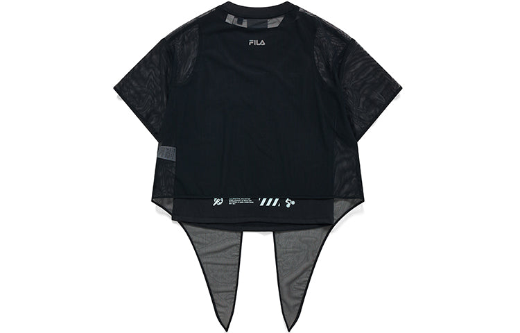 FILA FUSION Street Sports Alphabet Logo Short Sleeve Tops Black T11W133101F-BK