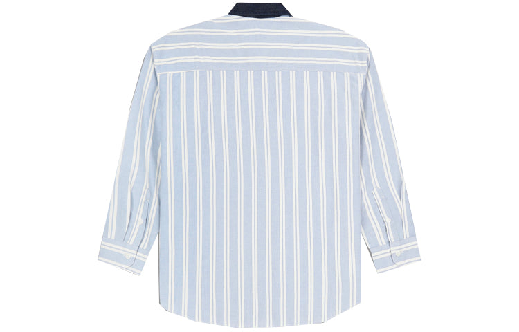 Men's Levis Series Lapel Pure Cotton Stripe Long Sleeves Blue Shirt 52355-0000