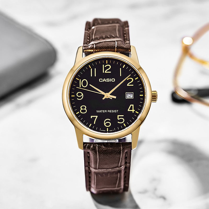CASIO DRESS Series Quartz MTP-V002GL-1B /Black Brown Analog MTP-V002GL-1B2021