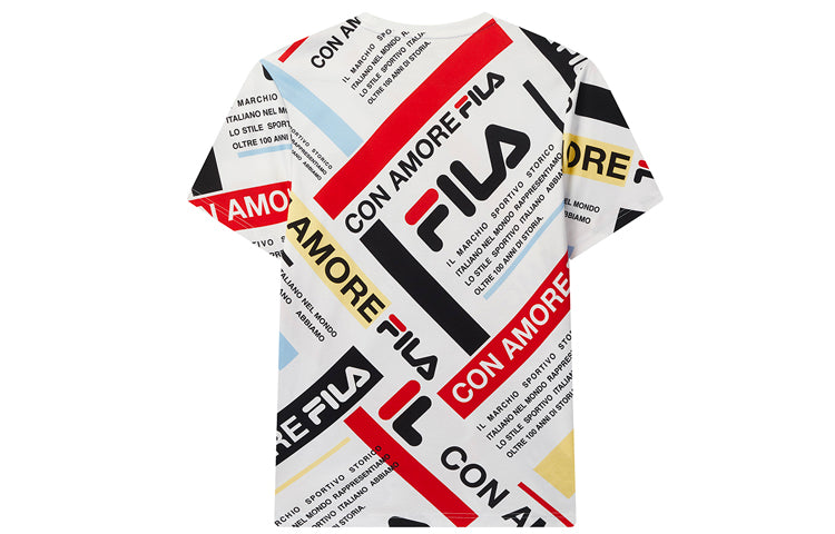 FILA Casual Full Print Contrasting Colors Logo Short Sleeve White F11M028115G-PU