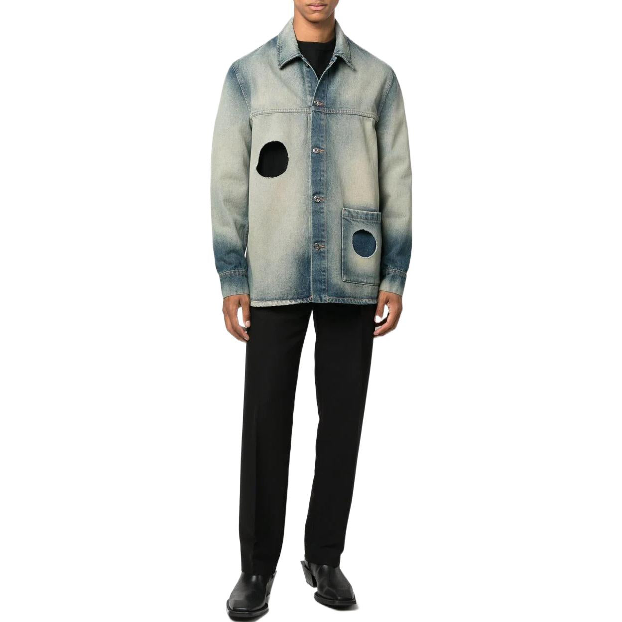 Men's Off-White FW22 Hollow Out Single Breasted Jacket Denim Ordinary Version Blue Gray OMYD043F22DEN0010900