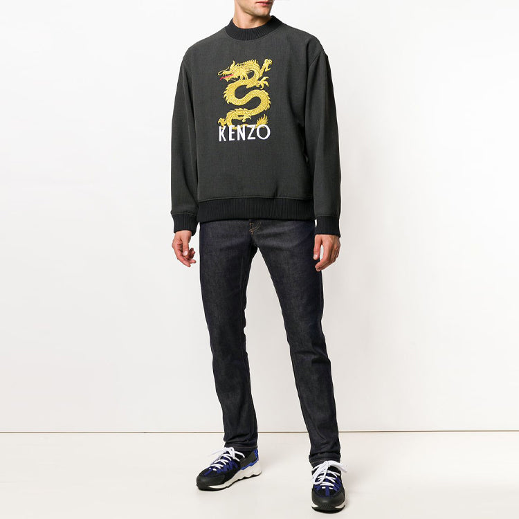 Men's KENZO Embroidered Dragon Round Neck Gray F865SW6011RH-98
