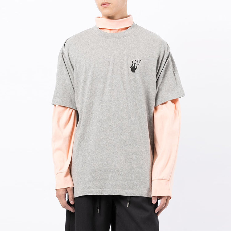 Men's Off-White FW21 Logo Printing Round Neck Pullover Short Sleeve Loose Fit Gray T-Shirt OMAA038F21JER0020810