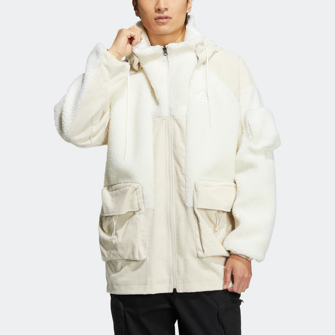 adidas patch fleece cargo jacket 'Cream White' HN9017