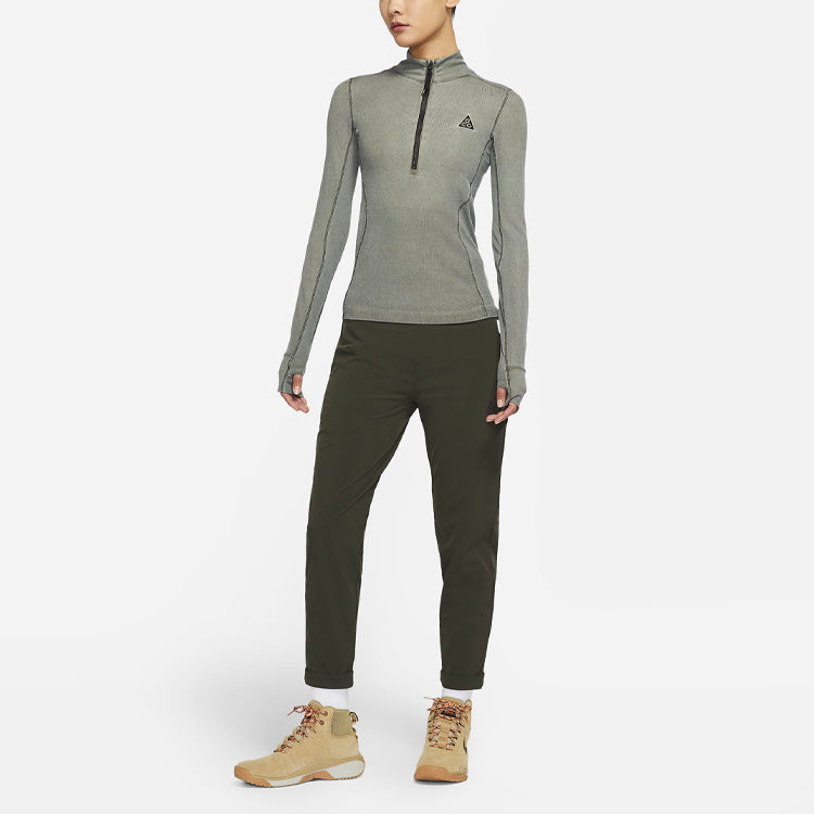 (WMNS) Nike Acg Steeple Rock Half Zipper Slim Fit Long Sleeves Gray Green T-Shirt DH3096-325