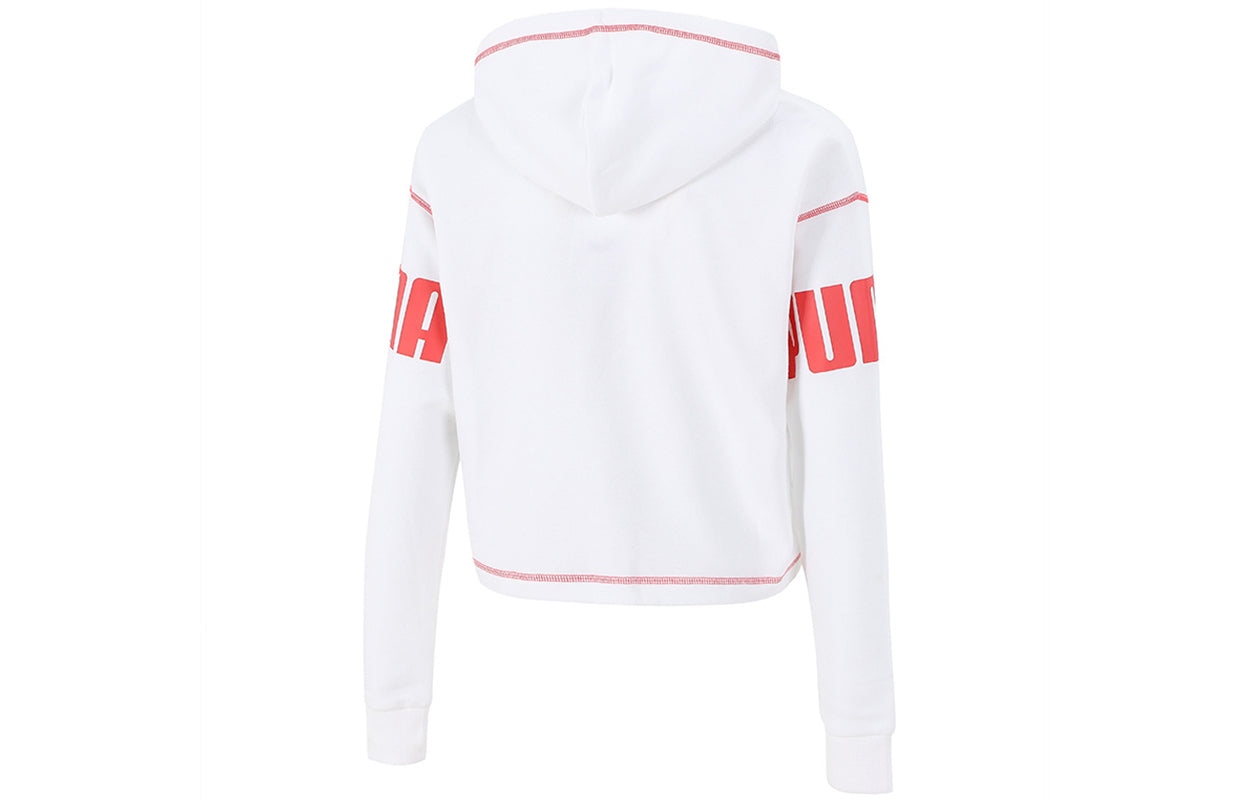 (WMNS) PUMA Power Fleece Logo Relaxed Fit Hoodie 'White' 847706-02