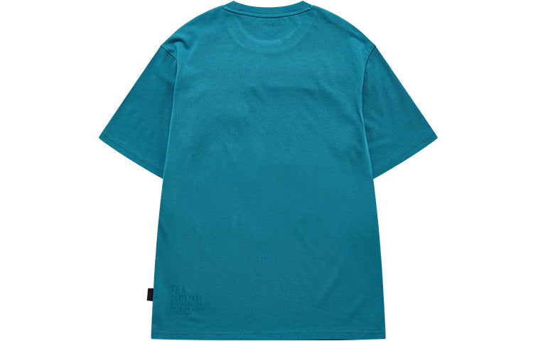 Men's FILA FUSION Pocket Patchwork Print Loose Sports Round Neck Short Sleeve Green T11M133107F-BU