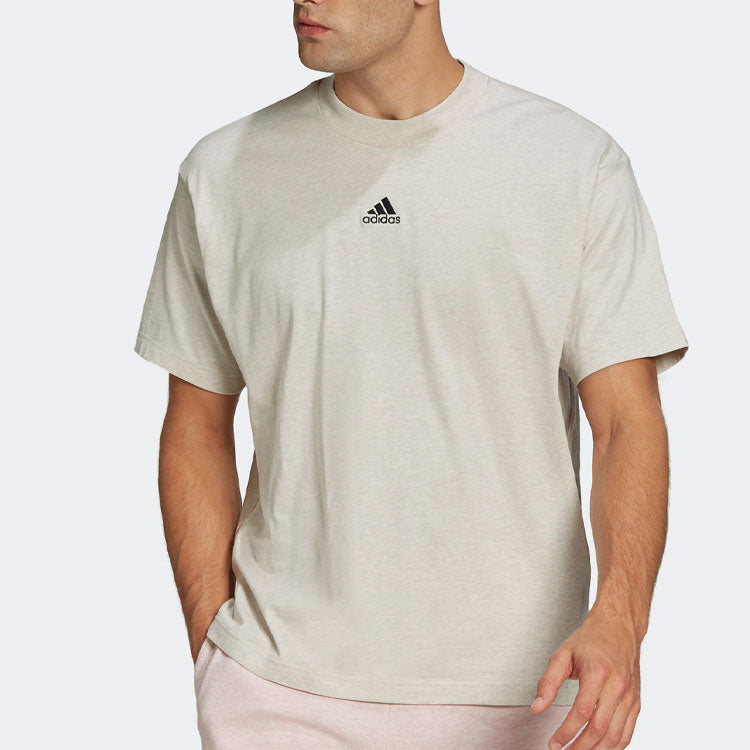 Men's adidas Small Logo Printing Solid Color Round Neck Short Sleeve Gray T-Shirt H65780