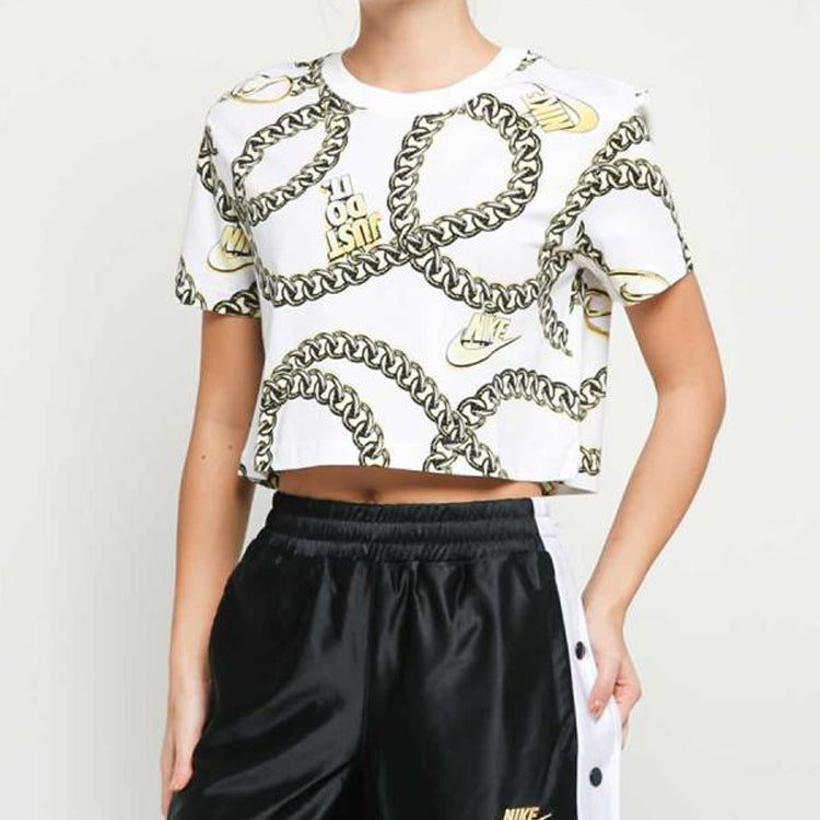 (WMNS) Nike Large Gold Printing Short Sleeve White CI9356-100