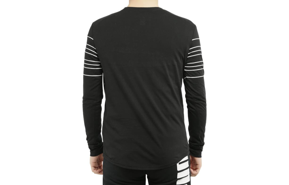 Men's Air Jordan Printing Stripe Round Neck Cotton Long Sleeves Black T-Shirt 878422-010
