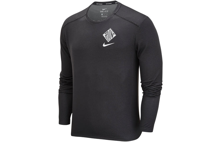 Nike Pacer Wild Run Printing Quick Dry Knit Round Neck Running Sports Long Sleeves Black DJ0595-010