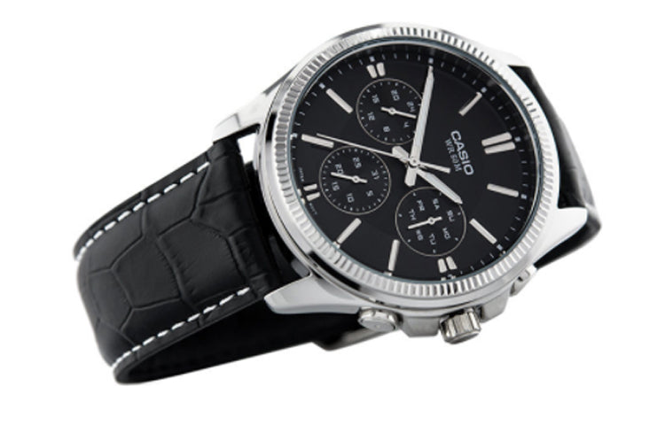 CASIO Waterproof Quartz Mens Black Analog MTP-1375L-1AVDF