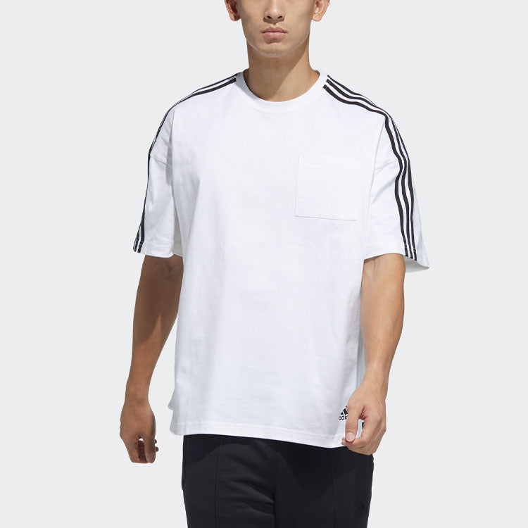 adidas M Mh Loose Tee Stripe Sports Round Neck Short Sleeve White GN0811