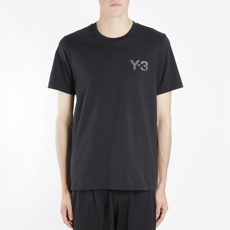 Men's Y-3 Solid Color Logo Printing Round Neck Short Sleeve Black CY6936