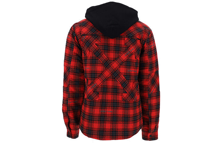 Off-White flannel hooded Plaid Shirt Jacket Red OMEA236E20FAB0012500
