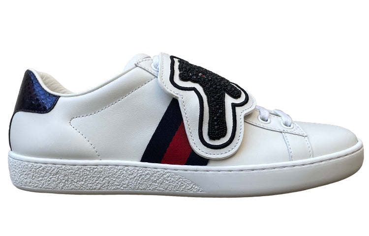 (WMNS) Gucci Ace Crystal-embellished Watersnake-trimmed Leather 'White' 481153-DOP80-9182