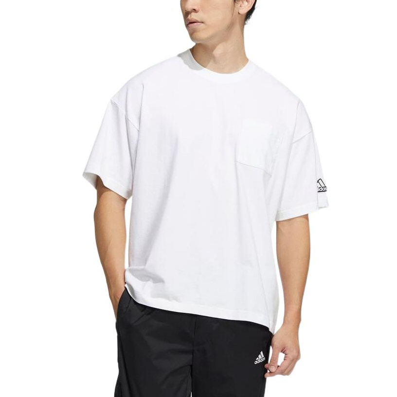 Men's adidas Solid Color Round Neck Casual Sports Short Sleeve Japanese Version White T-Shirt HN0404