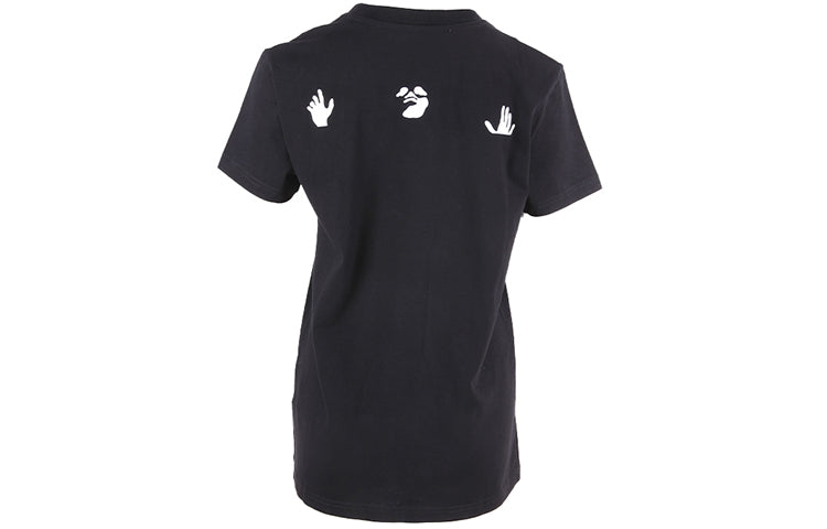 (WMNS) Off-White Slogan Printing Short Sleeve Slim Fit Black T-Shirt OWAA049F20JER0081001