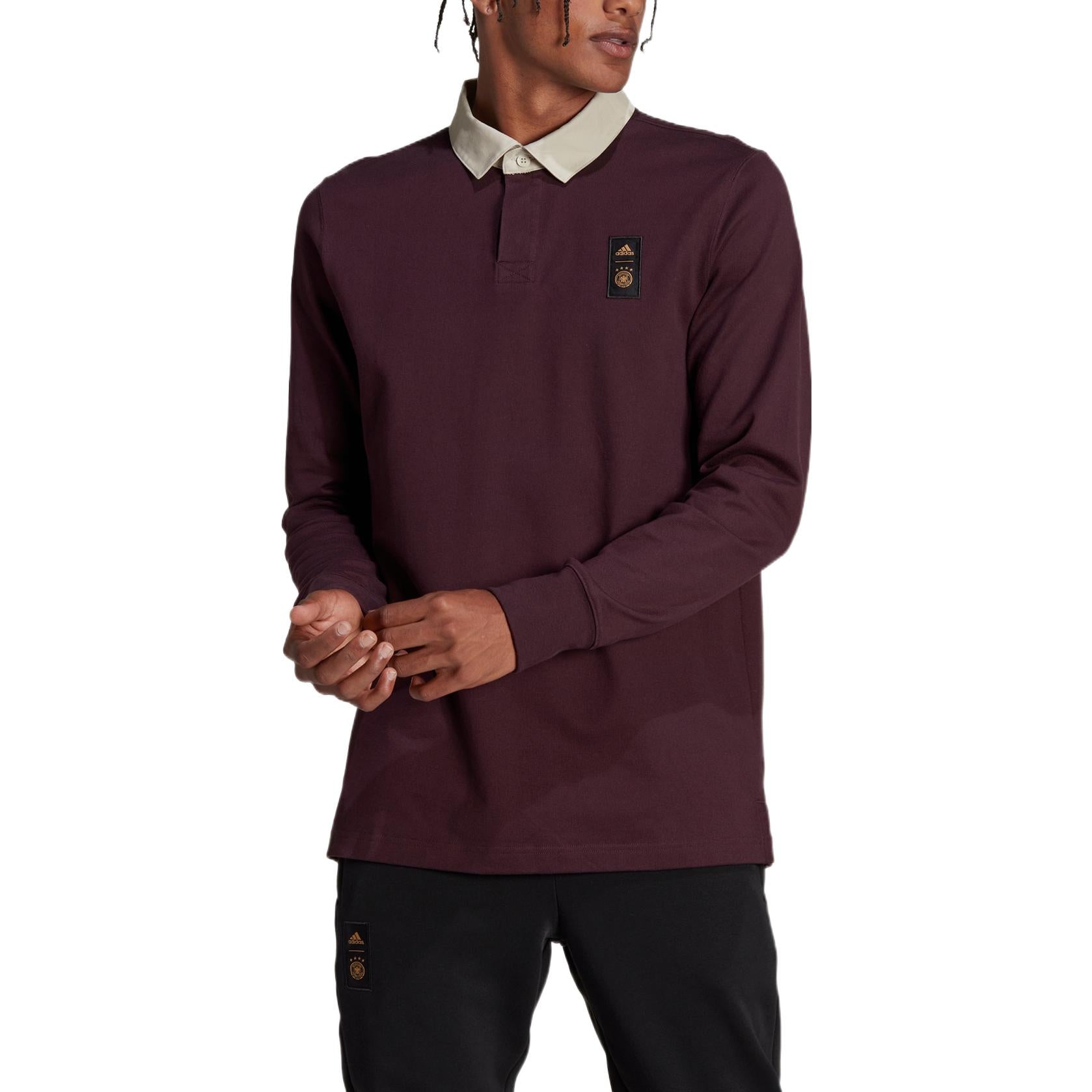 Men's adidas Solid Color Brand Logo Casual Long Sleeves Dark Sauce Purple Polo Shirt HC1274