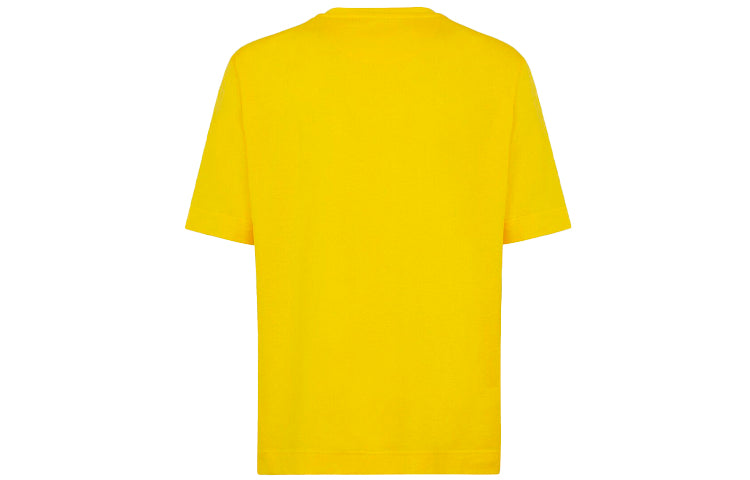 Men's FENDI FW21 Mesh Pocket Cotton Short Sleeve Yellow T-Shirt FY0936AGAIF1DO6