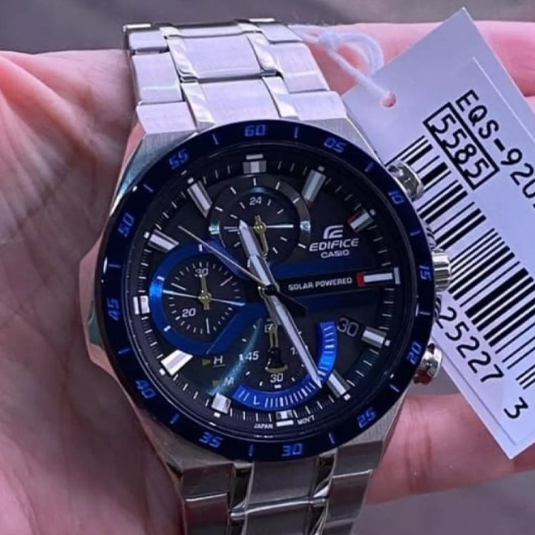 CASIO EDIFICE Solar Powered Mens SilverBlue Analog EQS-920DB-2A