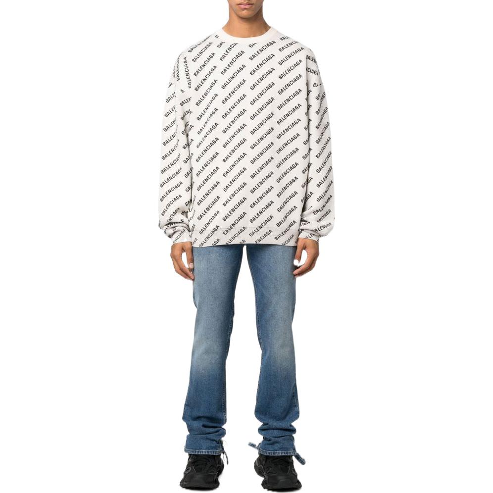 Balenciaga All Over Logo Crewneck Sweater 'White Black' 702952T32339054