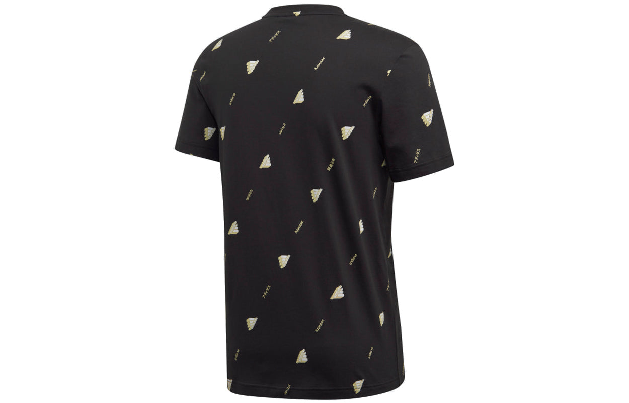 adidas Mhe Tee Gfx 2 Full Print Sports Round Neck Short Sleeve Black FQ6217