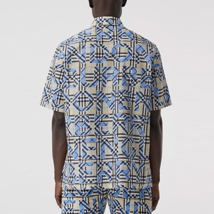 Men's Burberry Plaid Logo Printing Cotton Short Sleeve Shirt 80393081