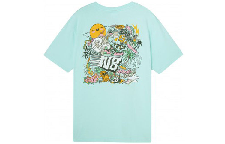 New Balance Back Illustration Printing Short Sleeve Couple Style Sky Blue AMT01548-BB2