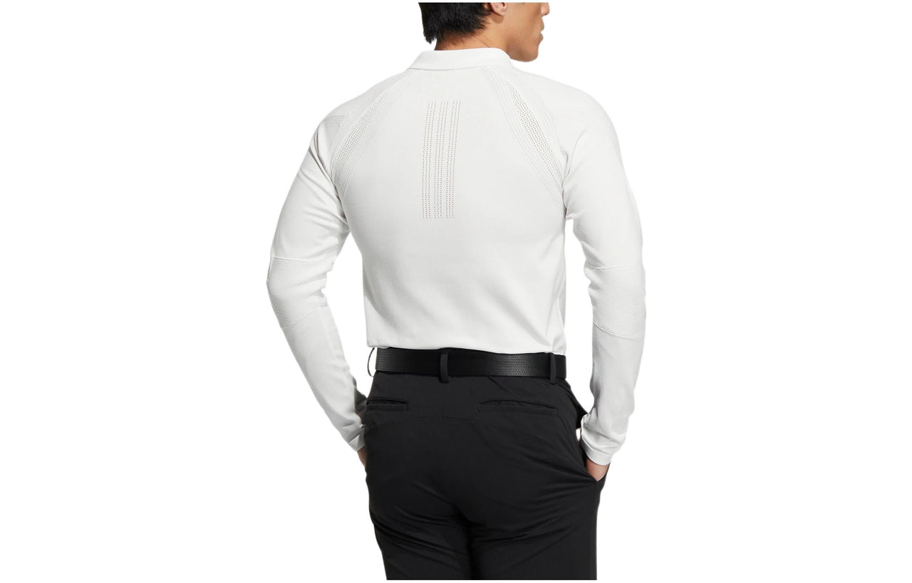 Men's adidas Solid Color Alphabet Printing Lapel Long Sleeves White Polo Shirt HG1656